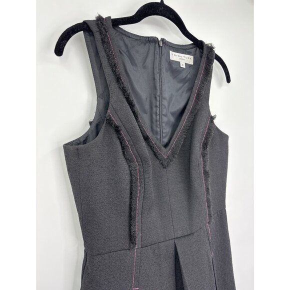 Trina Turk Abela Fringe Embroidered Fit and Flare Sleeveless Dress Black Size 6 - Picture 3 of 10